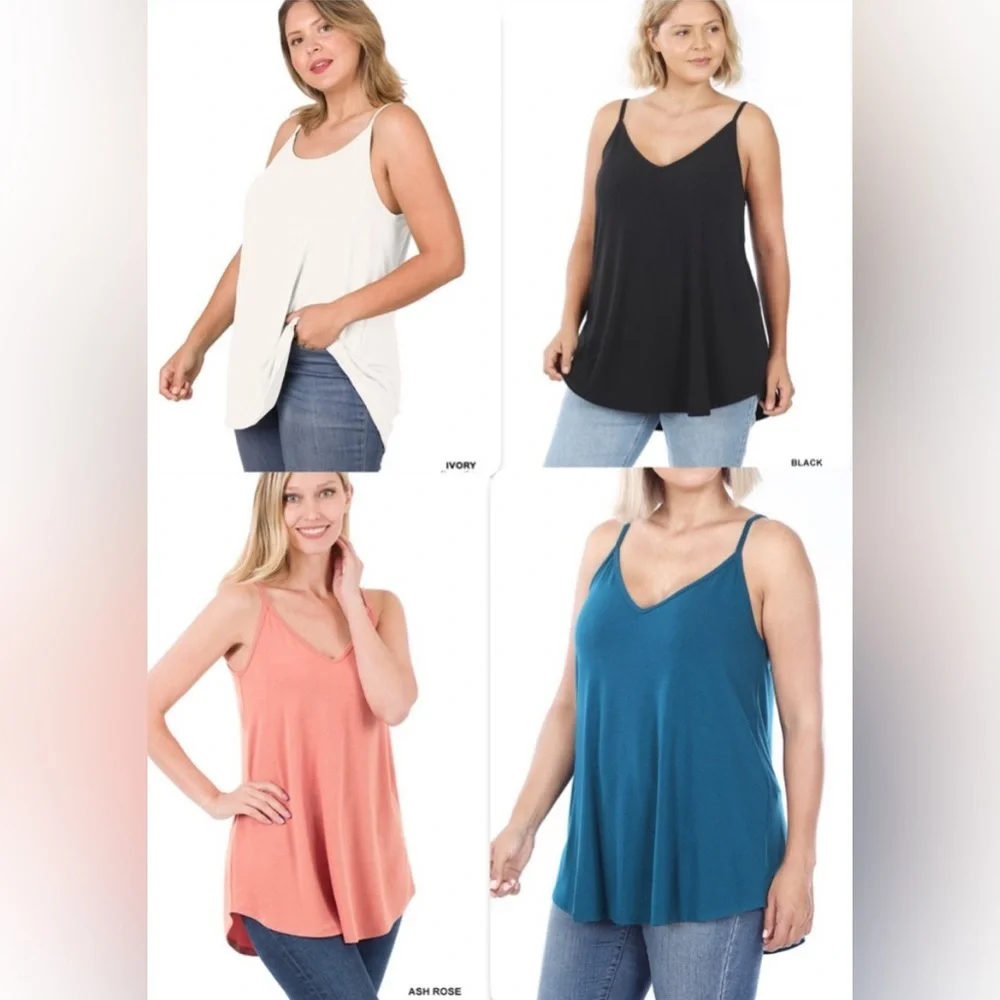 NWT Zenana Brown Reversible Spaghetti Strap Stretchy Flowy Cami Tank - Picture 7 of 8